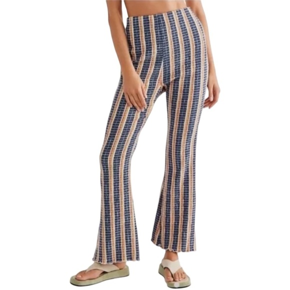 Free People Fineline Slim Flared Striped Pants Blue and Orange Size Small - Picture 1 of 11